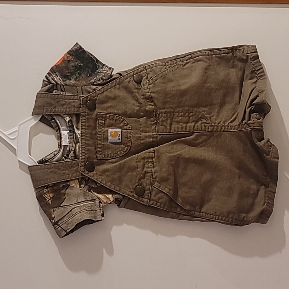 Baby carhartt shorts overalls and onesie set 9months